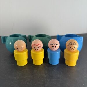 Vtg Fisher Price Jumbo Little People Bath Tub Toys Lot Tea Pot 1974 Lot